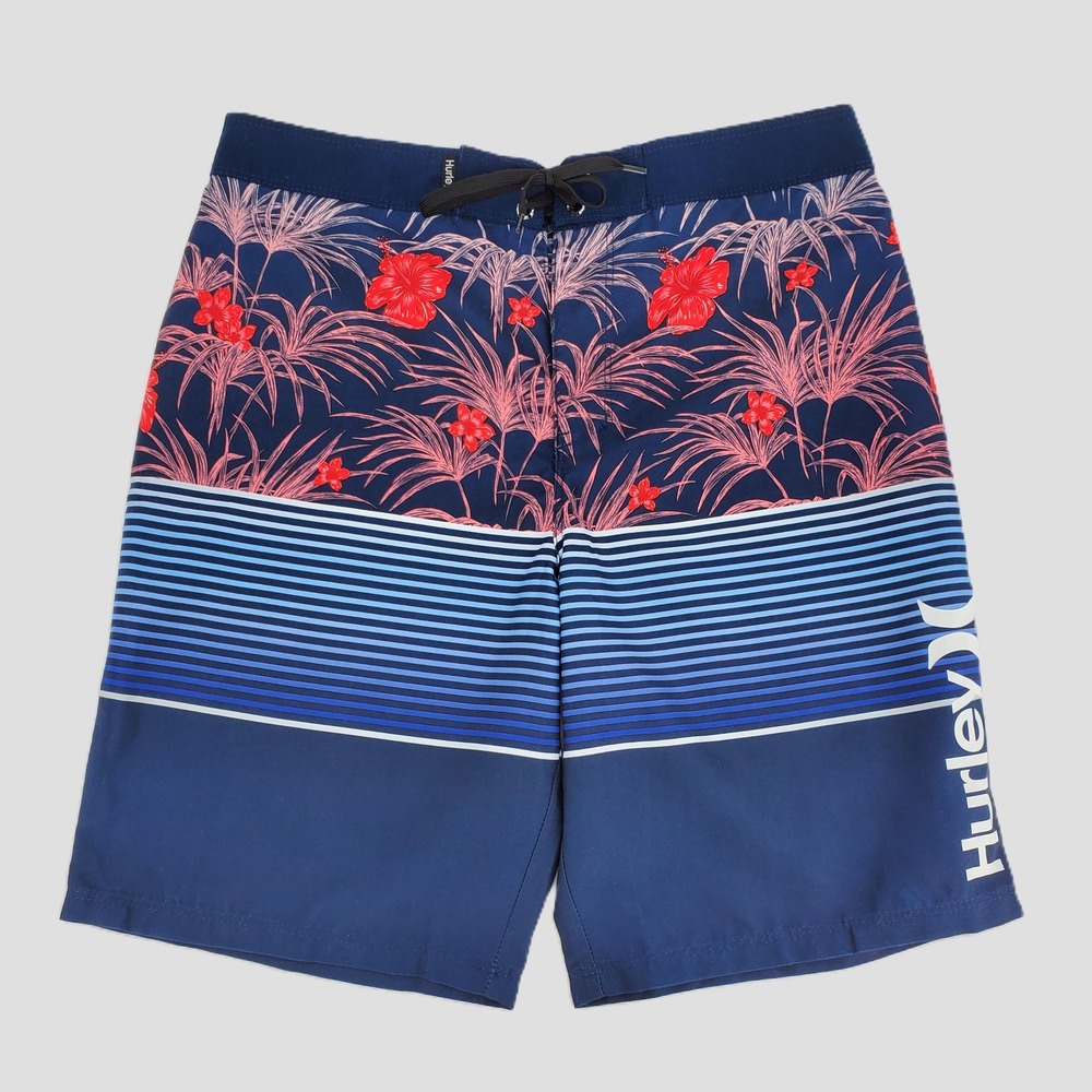 Hurley Boys‎ Size 16/28 Swim Board Shorts Midnight Navy Floral Stripe Summer